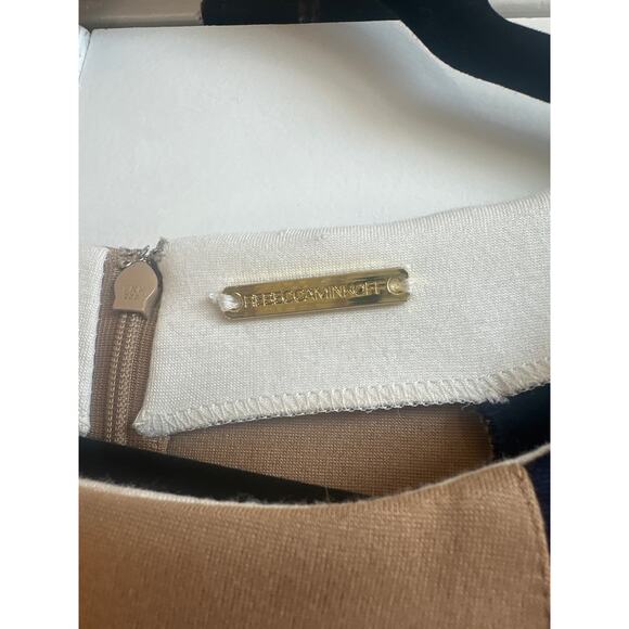 Rebecca Minkoff Navy, White, and Tan Block Style Preppy Peplum Zip Up Blouse - Picture 3 of 7